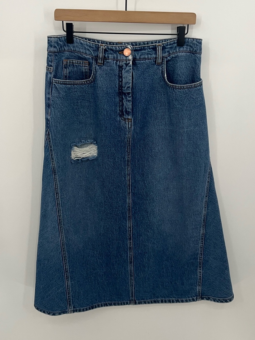 Moschino Boutique Blue Denim A-Line Midi Skirt